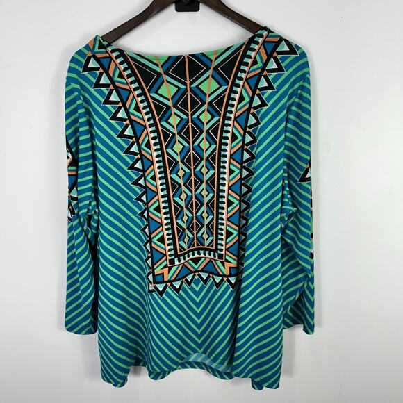 Bob‎ Mackie Top Womens 2X Bold Graphic Print Long Sleeve Retro Festival Y2K - Picture 3 of 6